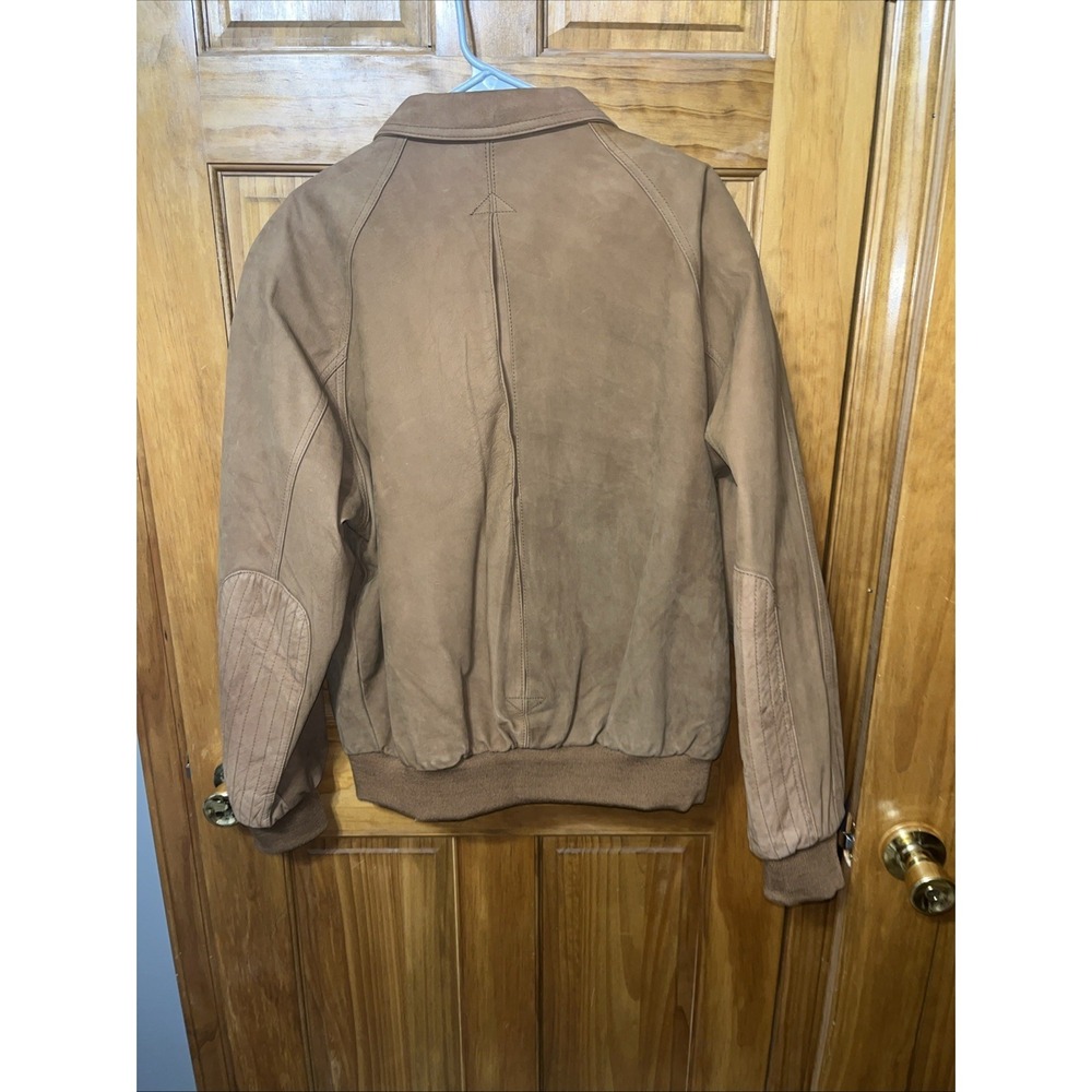 Vintage 90s Marlboro Brown Leather Bomber Jacket With Map Lining Design Men's L - Picture 3 of 11